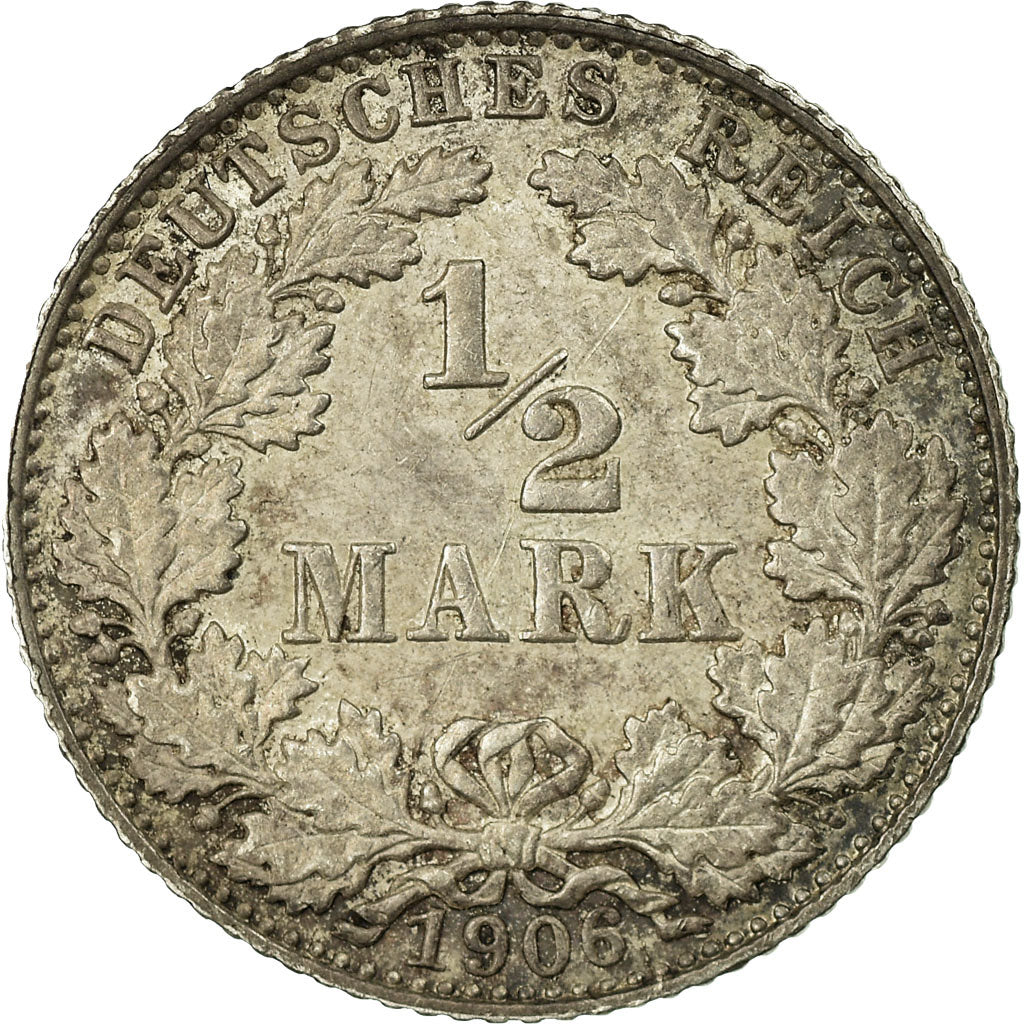 Coin, GERMANY - EMPIRE, 1/2 Mark, 1906, EF(40-45), Silver, KM:17
