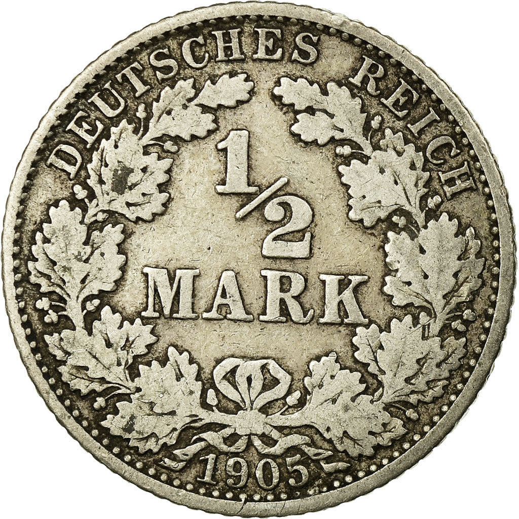 Moneta, NIEMCY - IMPERIUM, 1/2 Mark, 1905, Karlsruhe, EF(40-45), Srebro, KM:17