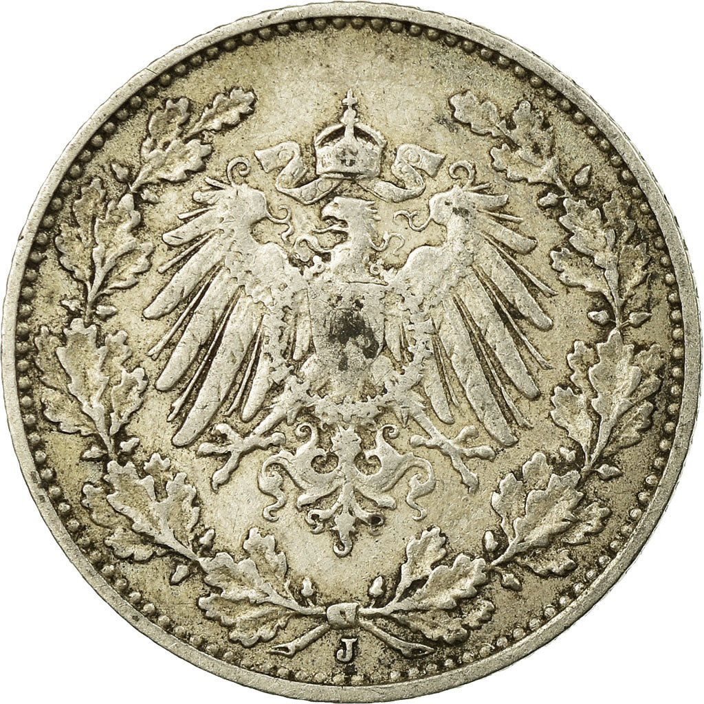 Coin, GERMANY - EMPIRE, 1/2 Mark, 1909, Hambourg, EF(40-45), Silver, KM:17
