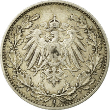 Coin, GERMANY - EMPIRE, 1/2 Mark, 1909, Hambourg, EF(40-45), Silver, KM:17