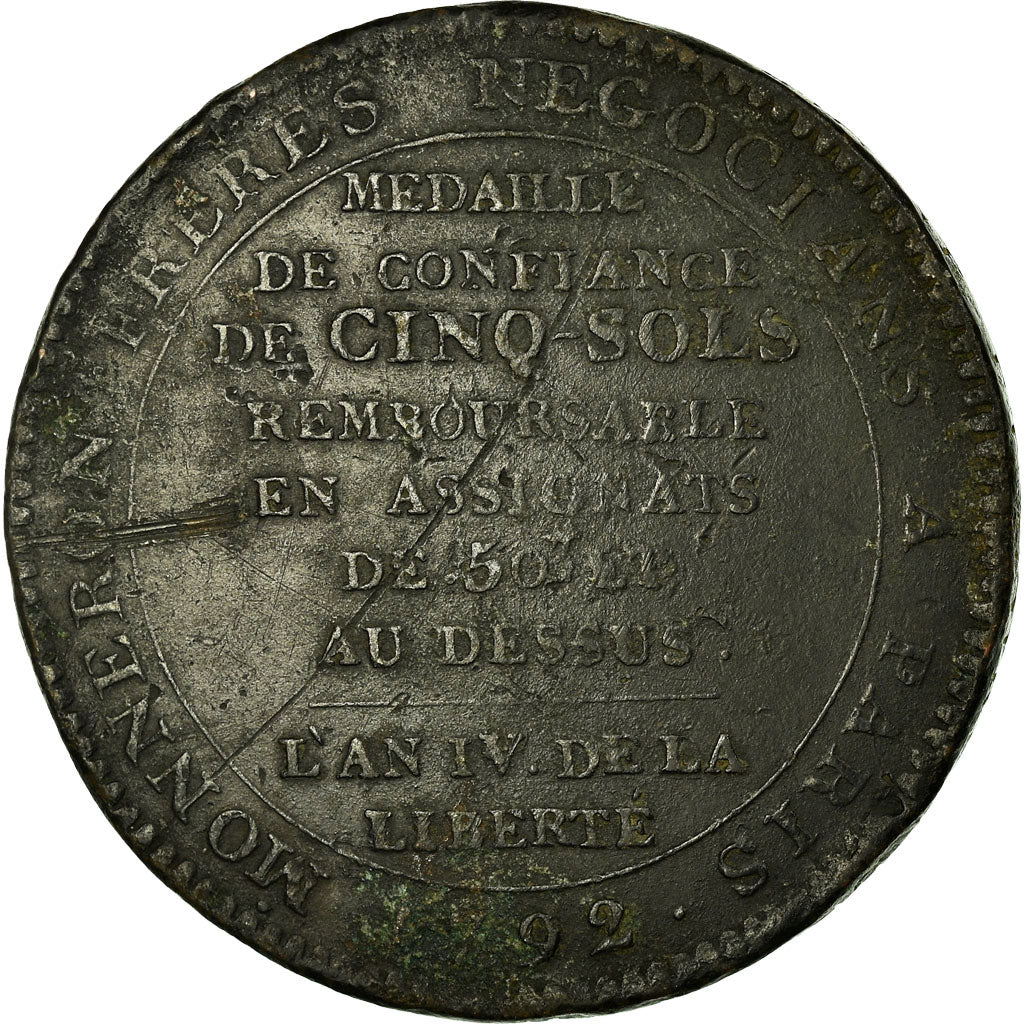 Münze, Frankreich, Monneron, 5 Sols, 1792, Paris, S+, Bronze