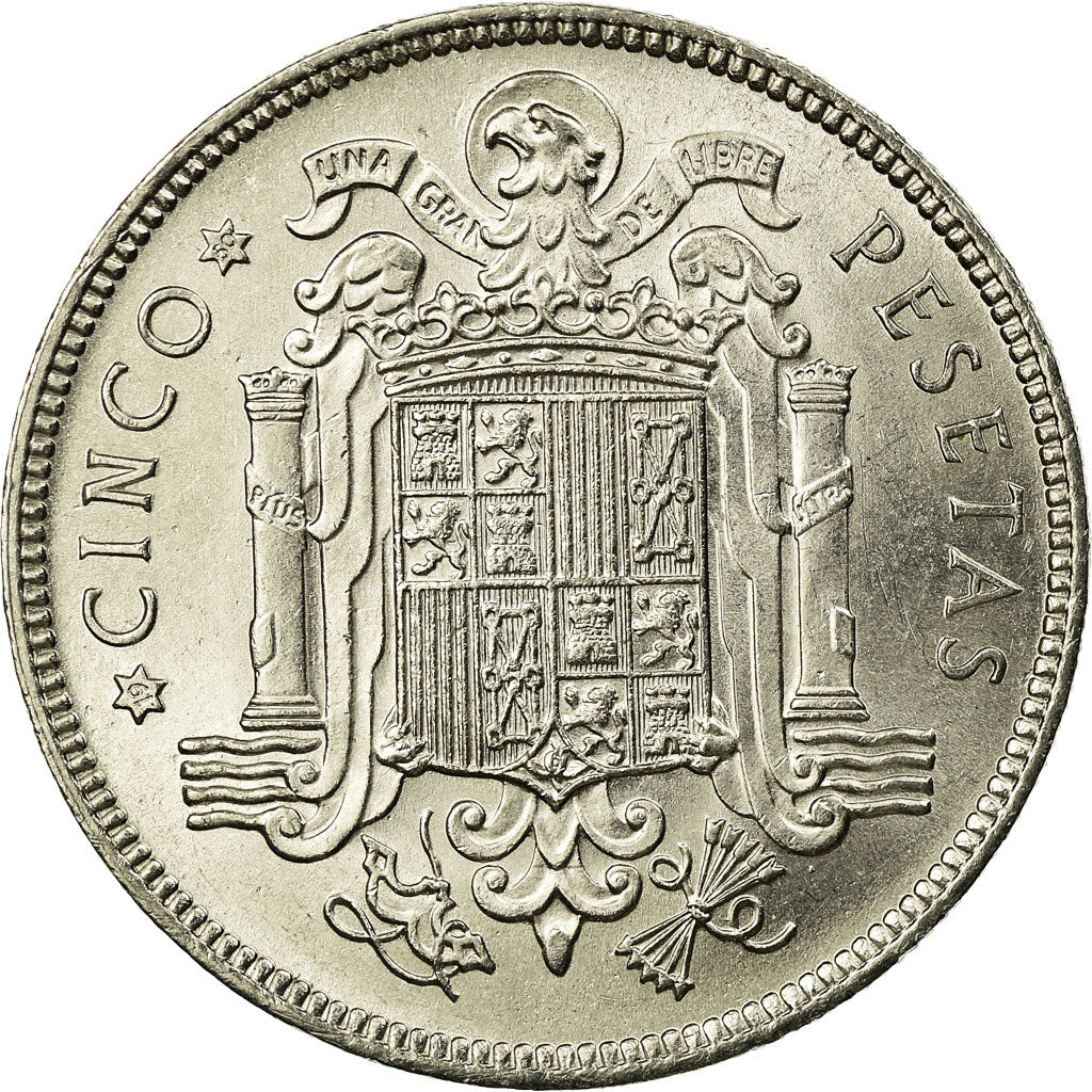 Coin, Spain, Caudillo and regent, 5 Pesetas, 1950, MS(63), Nickel, KM:778