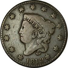 Coin, United States, Coronet Cent, Cent, 1819, U.S. Mint, Philadelphia