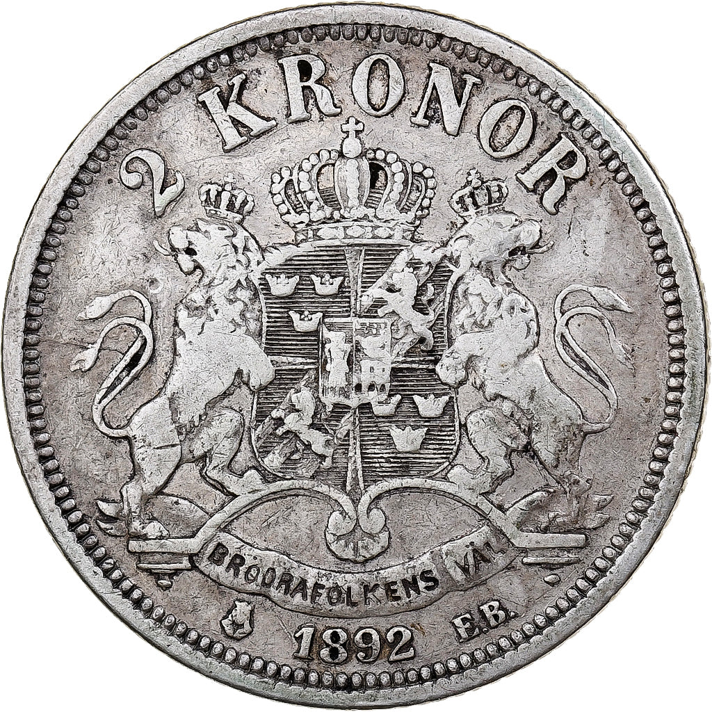 Sweden, Oscar II, 2 Kronor, 1892, Stockholm, Silver, VF(30-35), KM:761