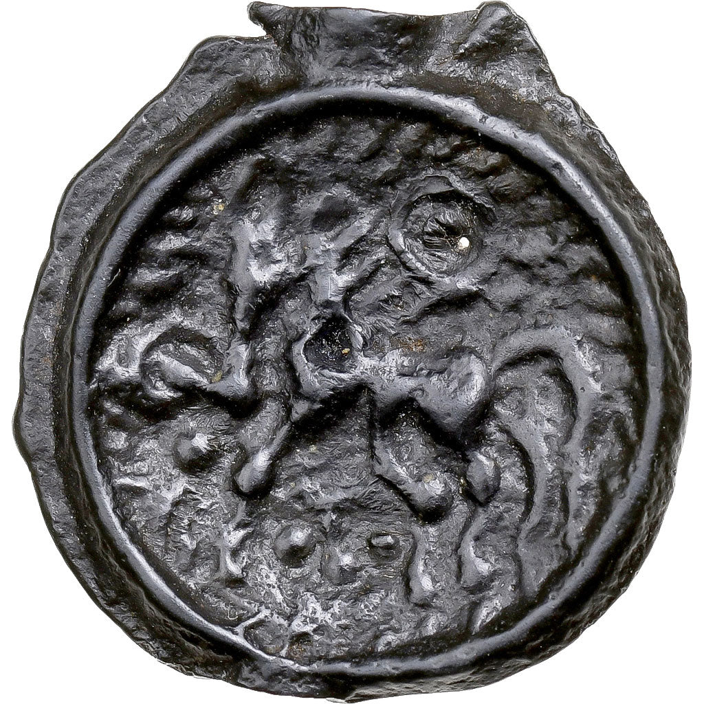 Suessiones, Potin au swastika, 1st century BC, Potin, SS+, Delestrée:214