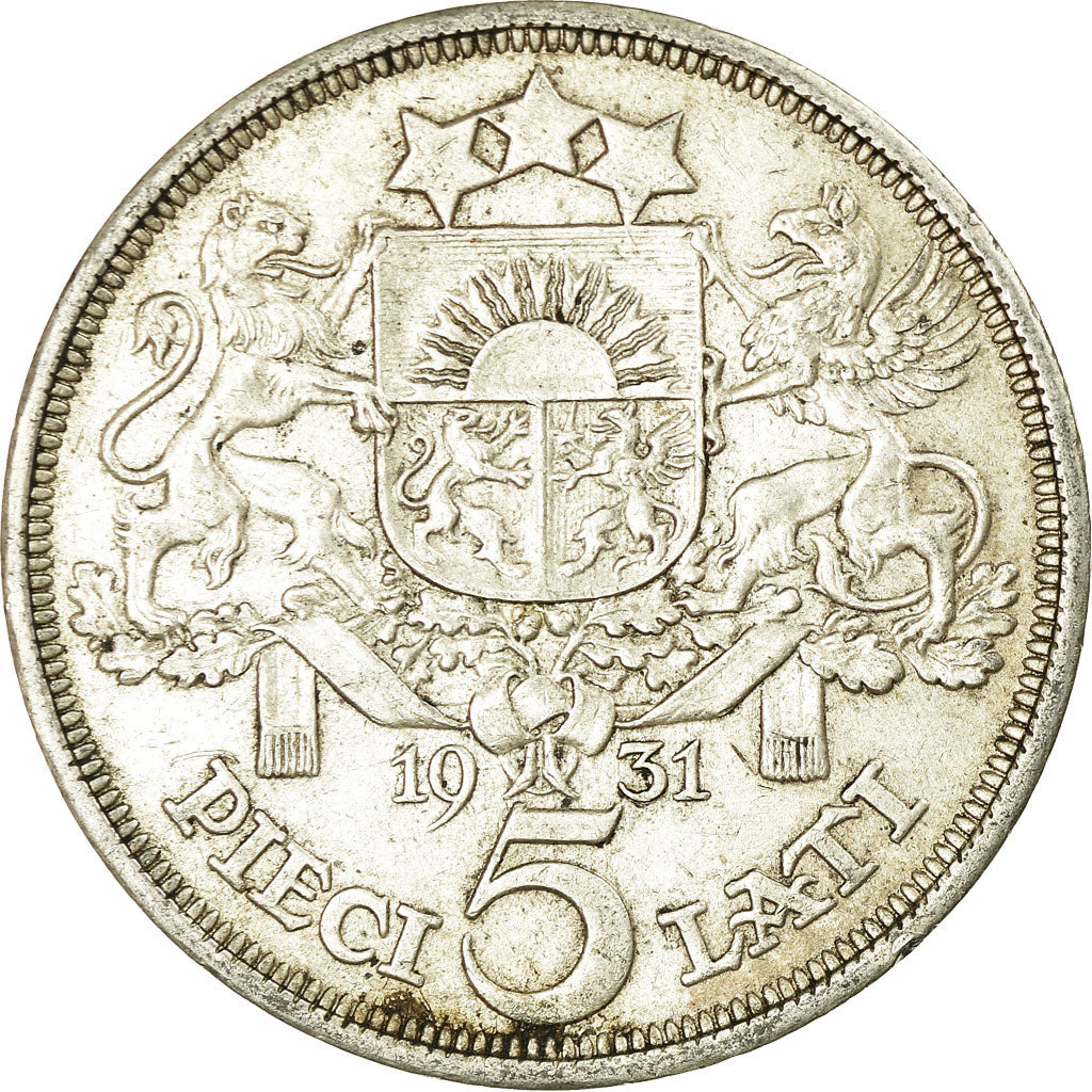 Coin, Latvia, 5 Lati, 1931, EF(40-45), Silver, KM:9