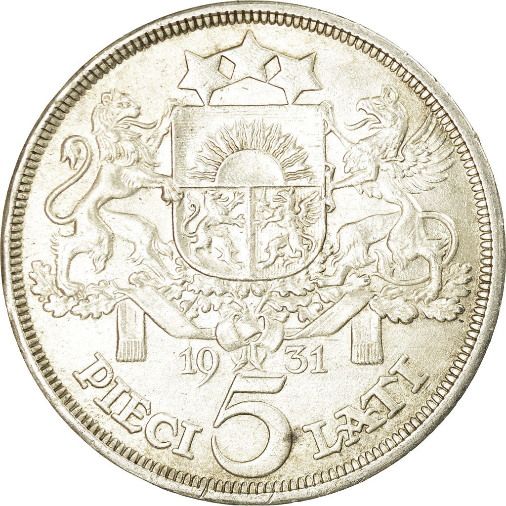 Coin, Latvia, 5 Lati, 1931, AU(50-53), Silver, KM:9