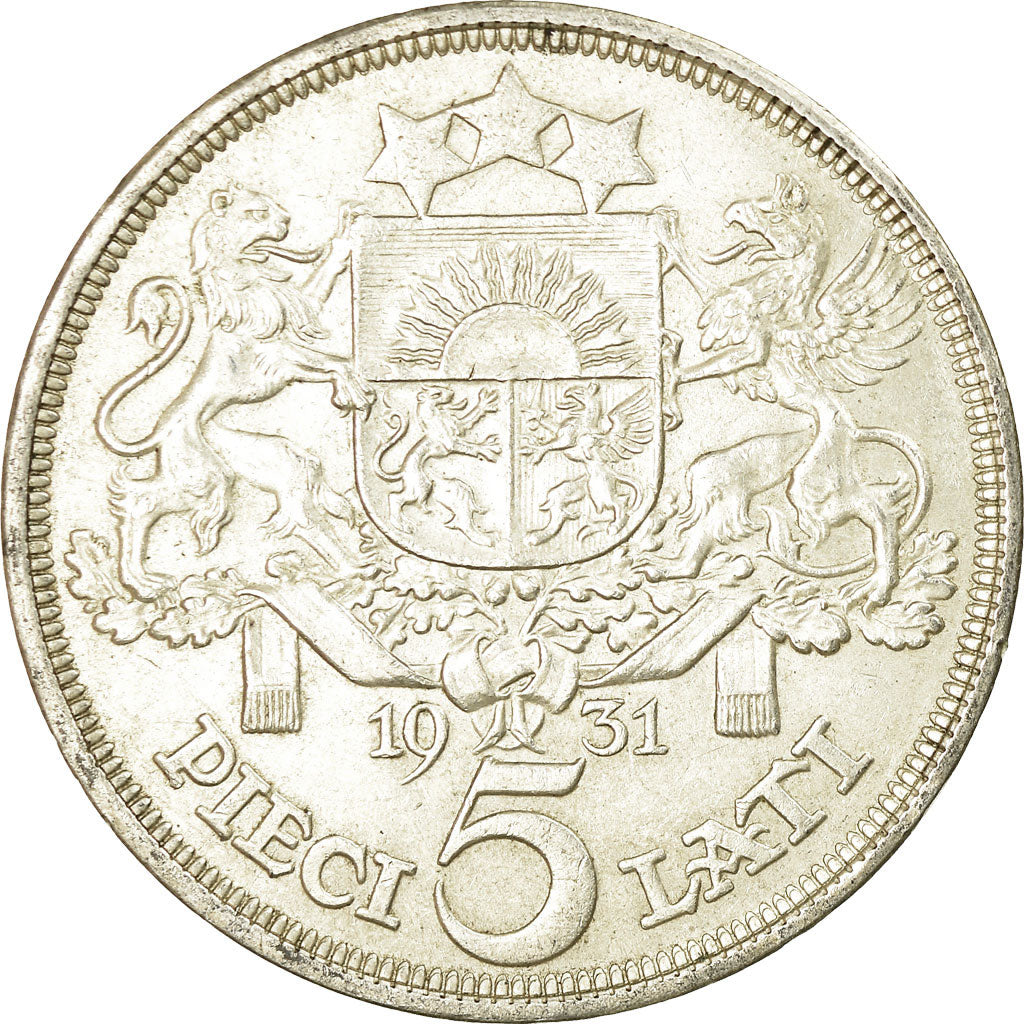 Coin, Latvia, 5 Lati, 1931, AU(50-53), Silver, KM:9
