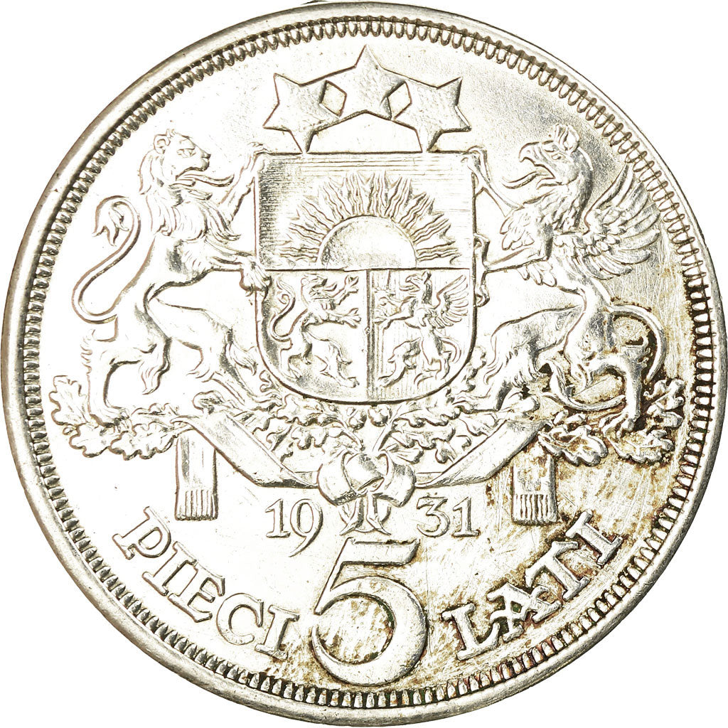 Münze, Latvia, 5 Lati, 1931, SS+, Silber, KM:9
