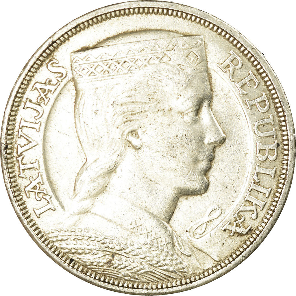 Moeda, Letónia, 5 Lati, 1931, AU(50-53), Prata, KM:9