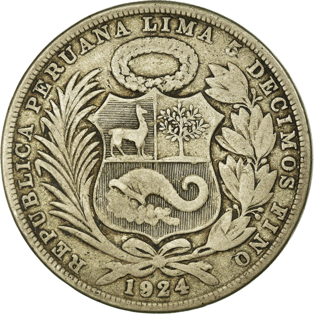 Moneda, Perú, Sol, 1924, Philadelphia, BC+, Plata, KM:218.1