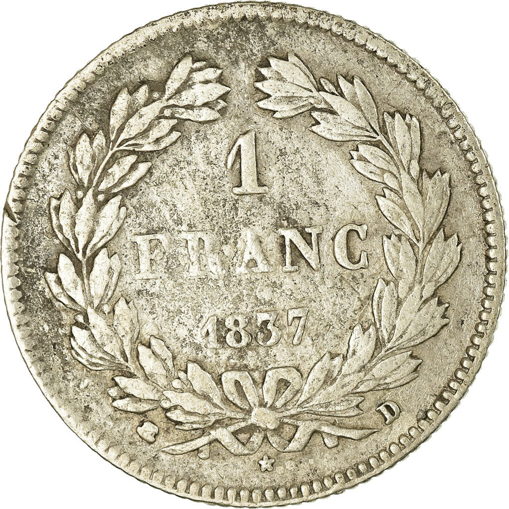 Moneta, Francia, Louis-Philippe, Franc, 1837, Lyon, MB+, Argento, KM:748.4