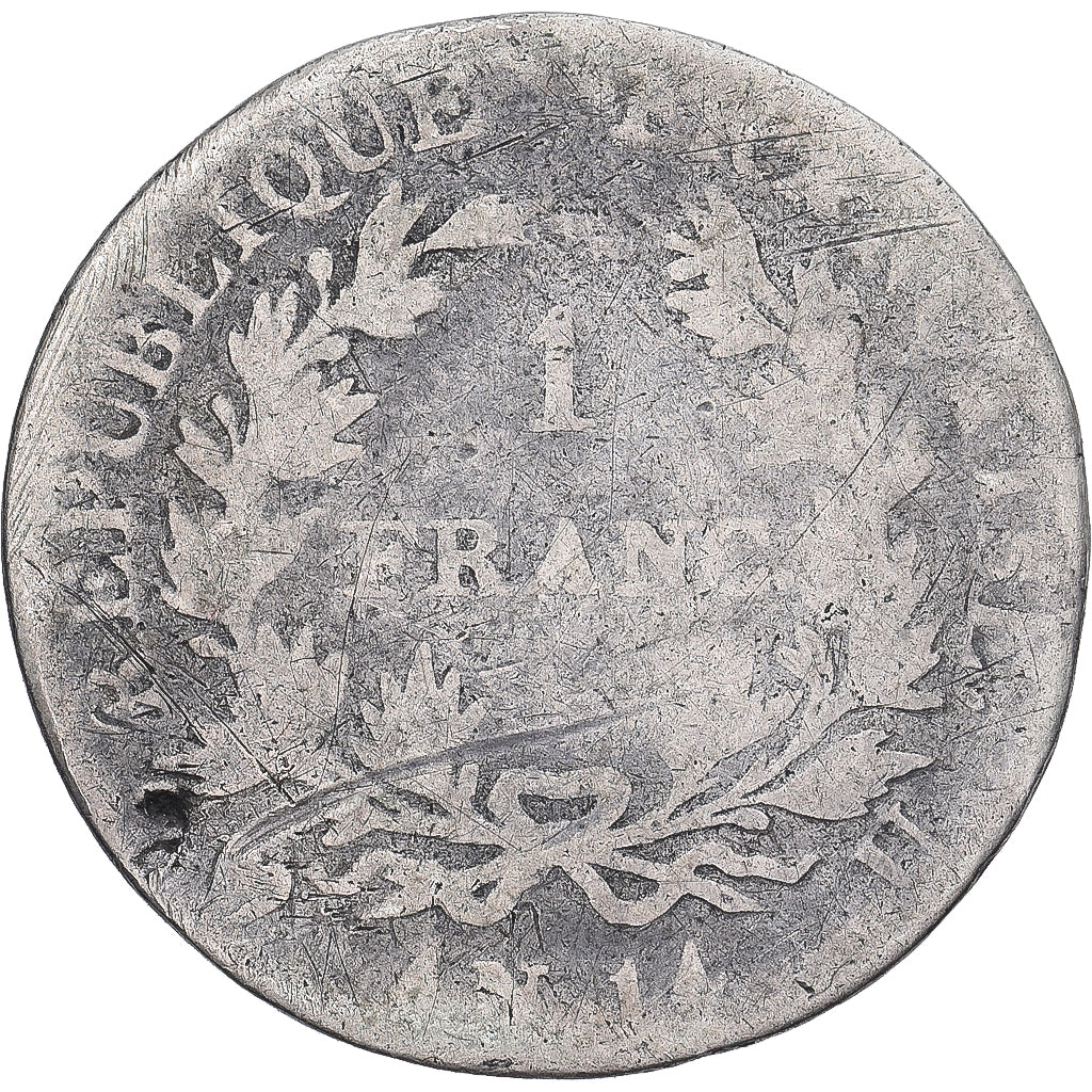 França, Napoleon I, Franc, AN 14, Torino, Prata, F(12-15), Gadoury:443