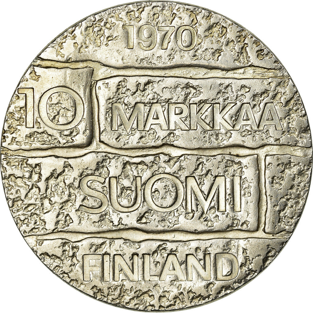 Finland, 10 Markkaa, 1970, AU(55-58), Silver, KM:51