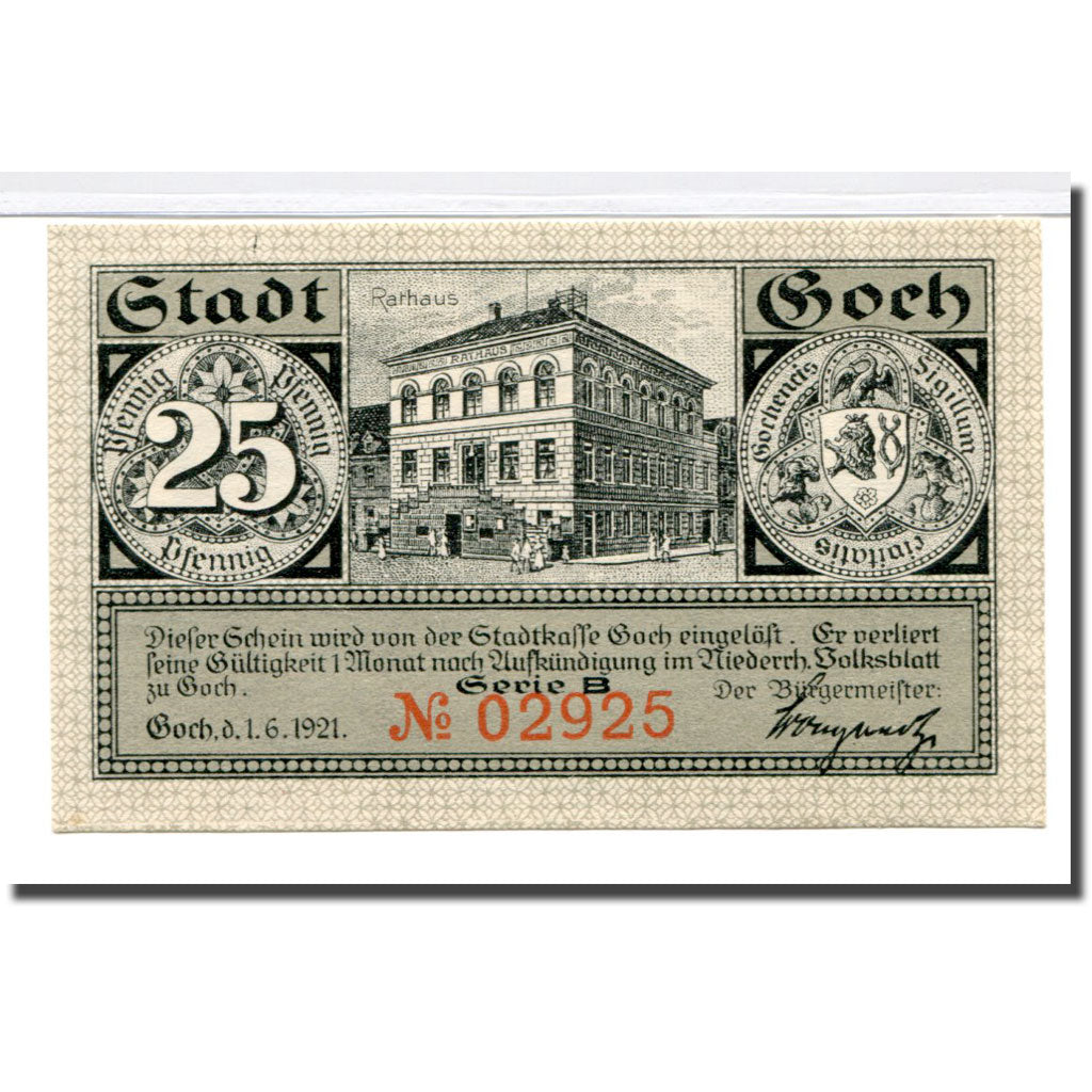 Banconote, Germania, Goch, 25 Pfennig, rue 2, 1921, 1921-06-01, SPL, Mehl:445.2a