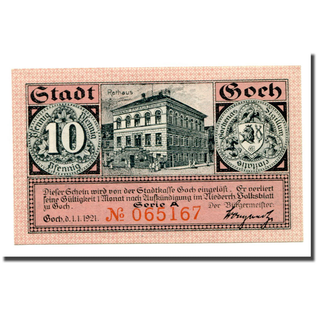 Banknote, Germany, Goch, 10 Pfennig, rue 3, 1921, 1921.01.01, UNC(63)