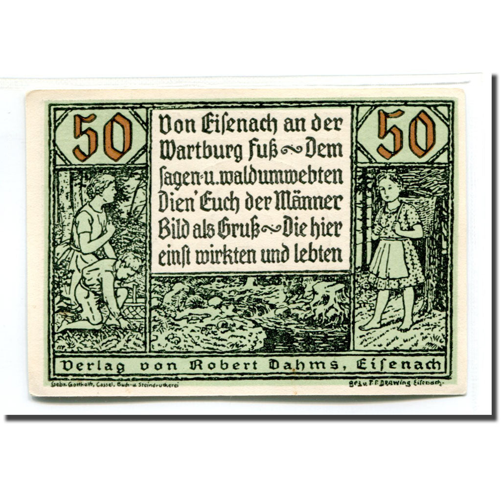 Billet, Allemagne, Eisenach Stadt, 50 Pfennig, portrait 1, 1921, SPL, Mehl:318.2