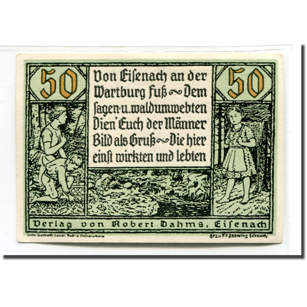 Billet, Allemagne, Eisenach Stadt, 50 Pfennig, portrait 2, 1921, SPL, Mehl:318.2