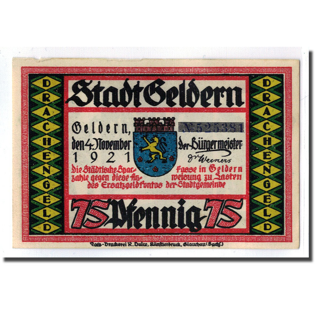 Billet, Allemagne, Geldern Stadt, 75 Pfennig, personnage, 1921, 1921-11-04, SPL