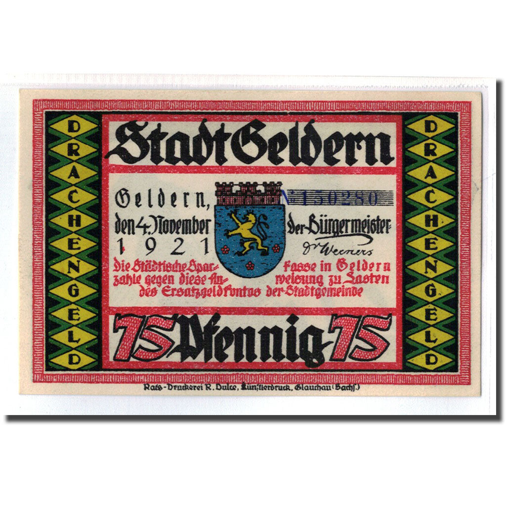 Billet, Allemagne, Geldern Stadt, 75 Pfennig, personnage 1, 1921, 1921-11-04