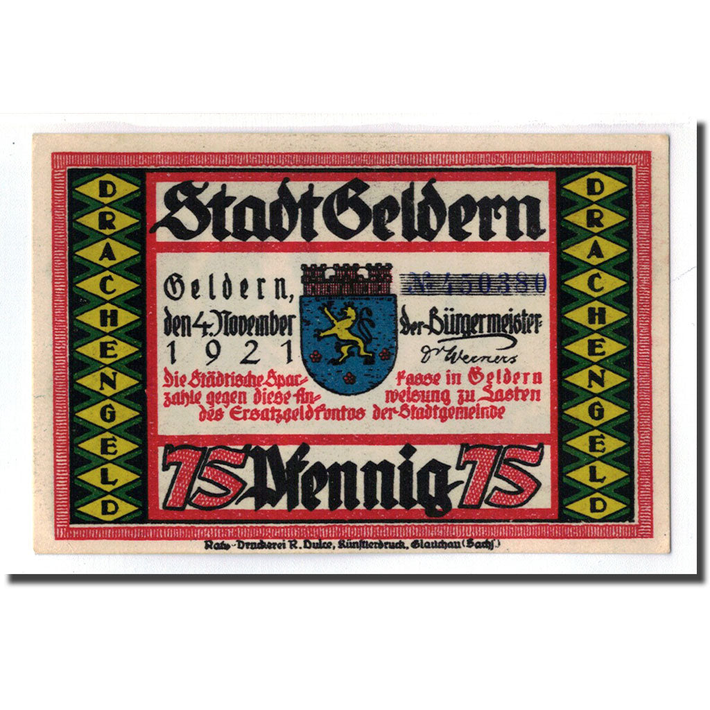 Banconote, Germania, Geldern Stadt, 75 Pfennig, personnage 2, 1921, 1921-11-04