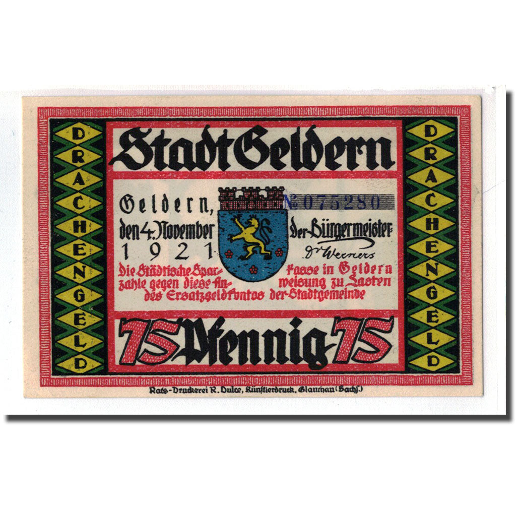 Banknote, Germany, Geldern Stadt, 75 Pfennig, personnage 4, 1921, 1921-11-04