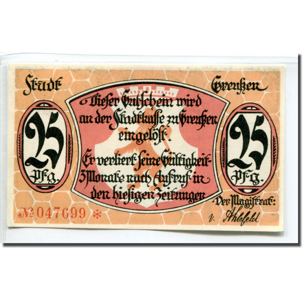 Banknote, Germany, Greussen Stadt, 25 Pfennig, Armoirie, 1921, UNC(63)
