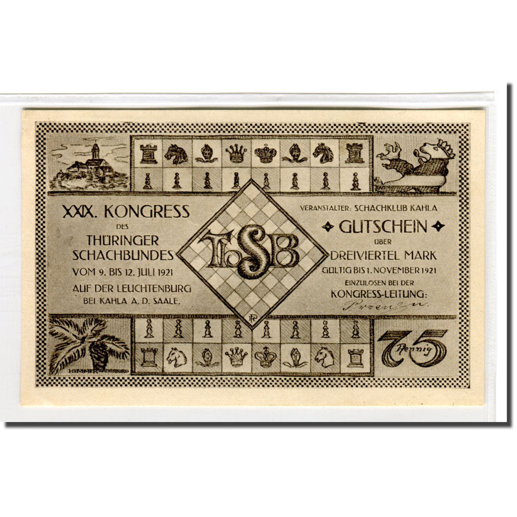 Banknote, Germany, Kahla, 75 Pfennig, Echiquier 2, 1921, 1921-11-01, UNC(63)
