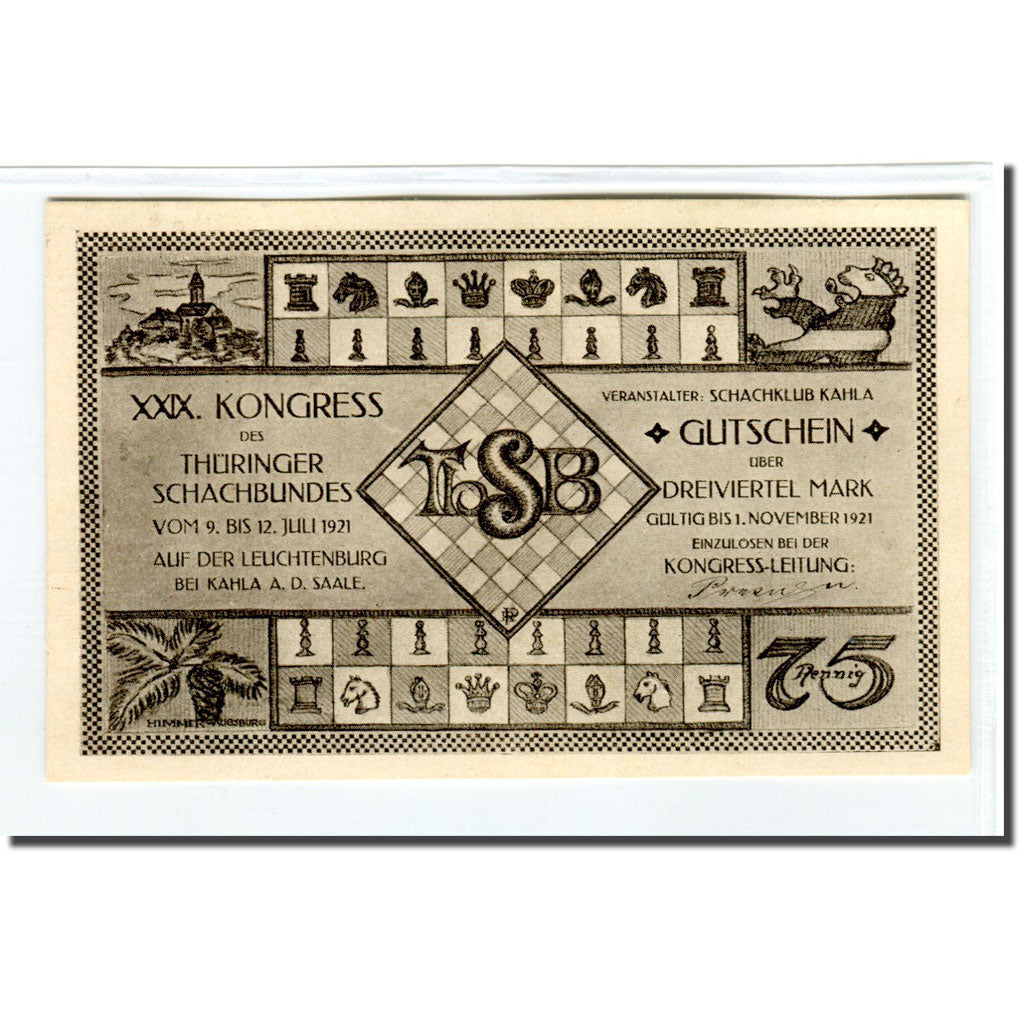 Biljet, Duitsland, Kahla, 75 Pfennig, personnage, 1921, 1921-11-01, SPL