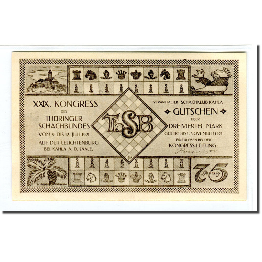 Banconote, Germania, Kahla, 75 Pfennig, personnage 1, 1921, 1921-11-01, SPL