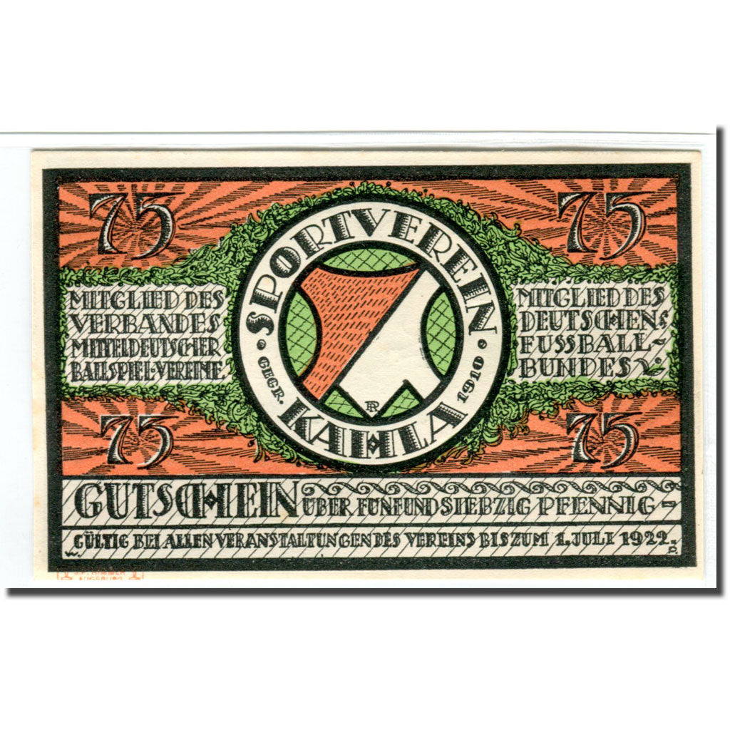 Banknot, Niemcy, Kahla, 75 Pfennig, personnage 1, 1922, 1922-07-01, UNC(63)