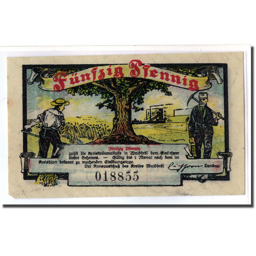 Banconote, Germania, Waldbröl, 50 Pfennig, batiment 1, 1921, SPL, Mehl:1370.1