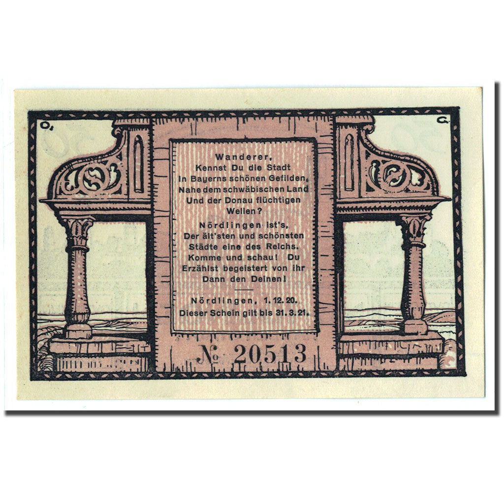 Banconote, Germania, Nordlingen, 50 Pfennig, Poeme, 1920, 1920-12-01, SPL