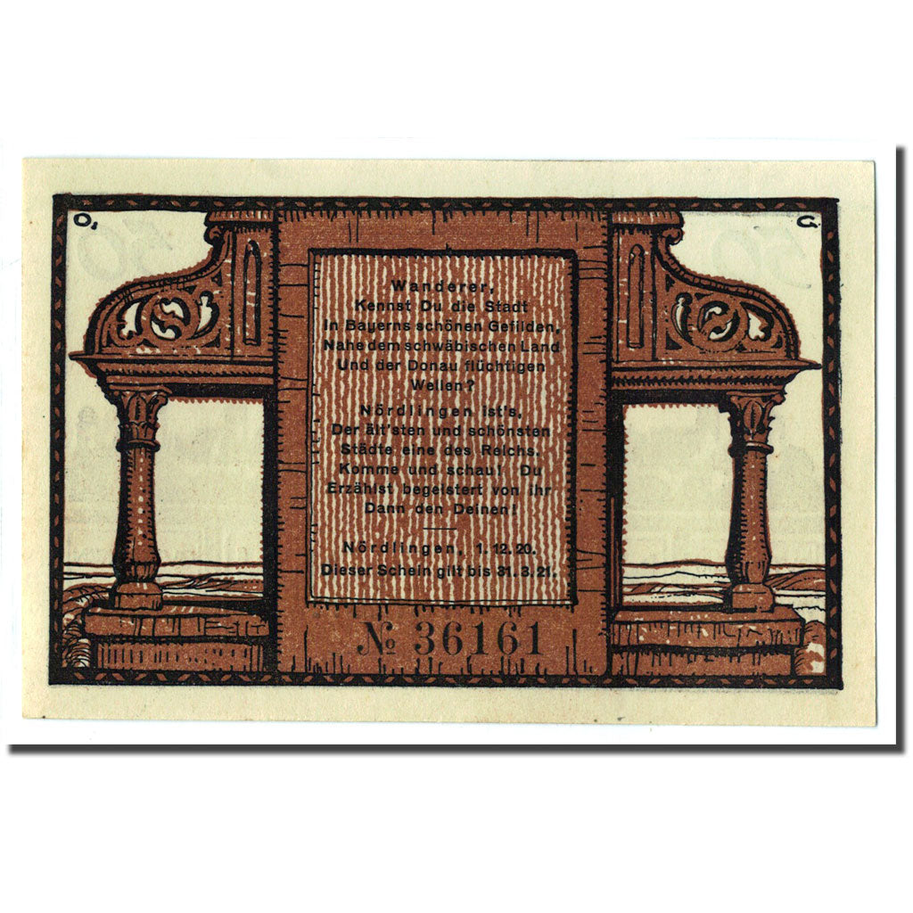 Banknote, Germany, Nordlingen, 50 Pfennig, Poeme 1, 1920, 1920-12-01, UNC(63)