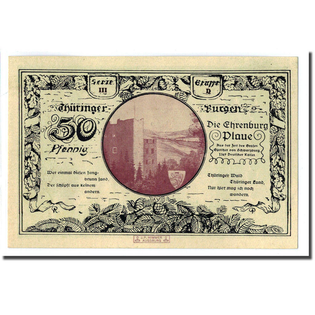 Banconote, Germania, Kahla, 50 Pfennig, château, 1921, 1921-06-15, SPL