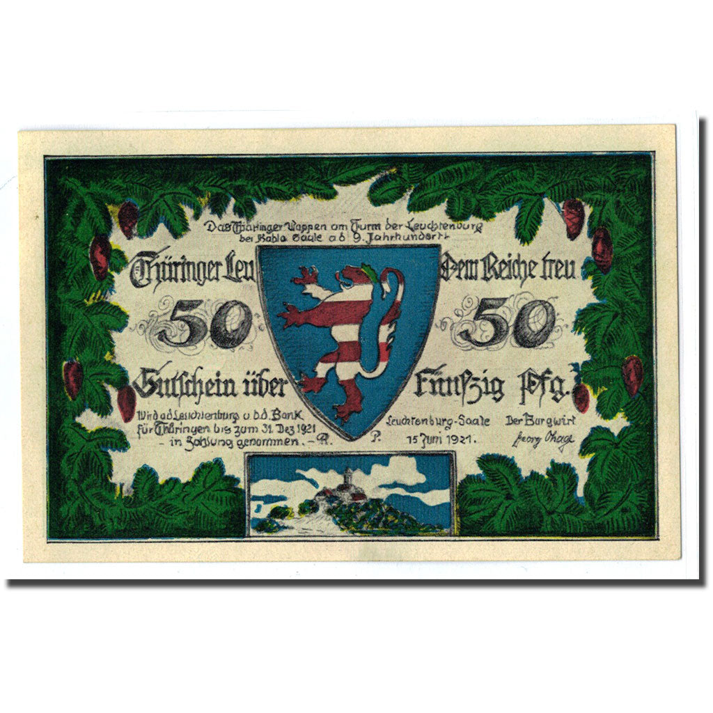 Biljet, Duitsland, Kahla, 50 Pfennig, chateau 1, 1921, 1921-06-15, SPL
