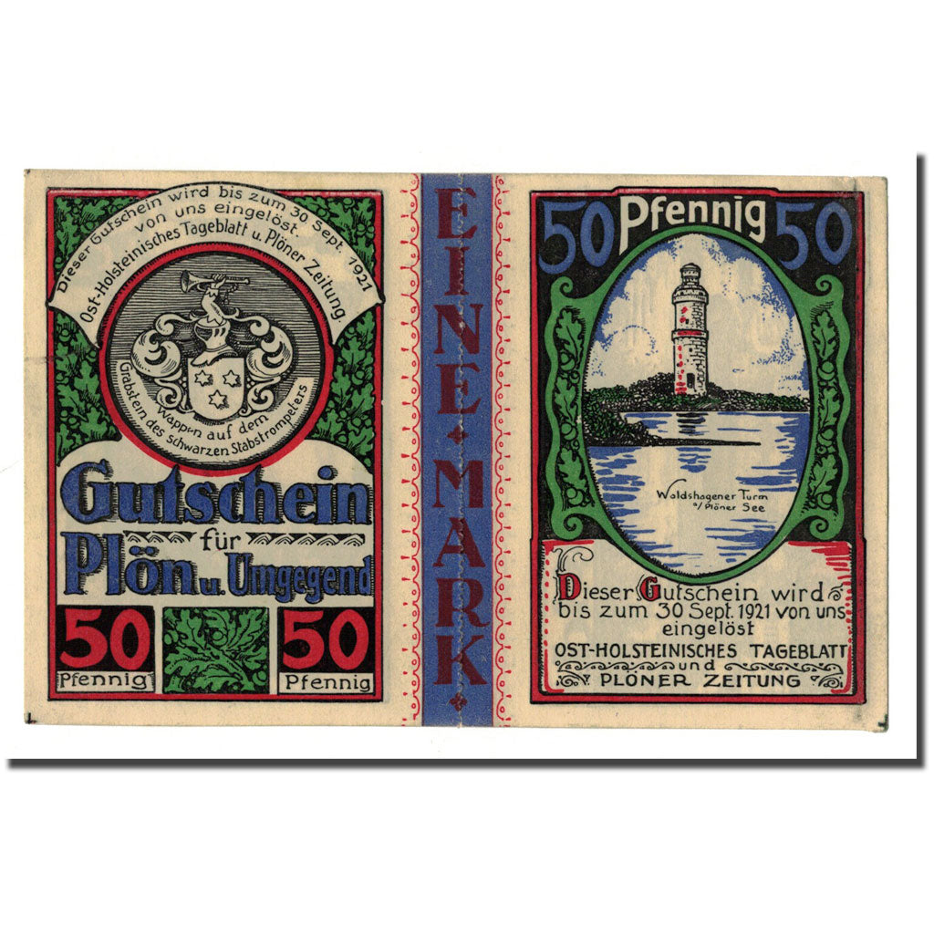Banconote, Germania, Plön, 1 Mark, paysage, 1921, 1921-09-30, SPL, Mehl:1063.10