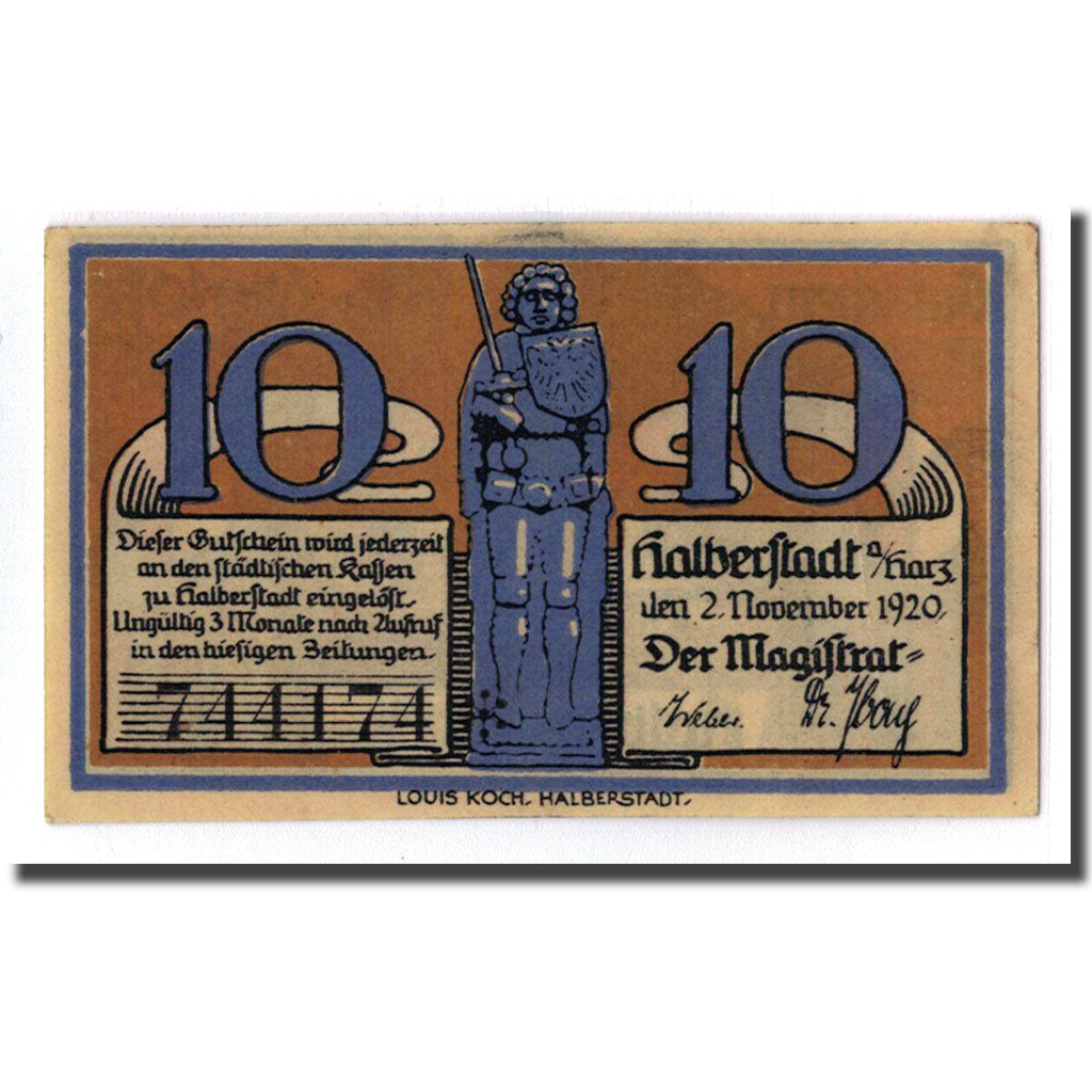 Banconote, Germania, Halberstadt, 10 Pfennig, batiment 1, 1920, 1920-11-02, SPL