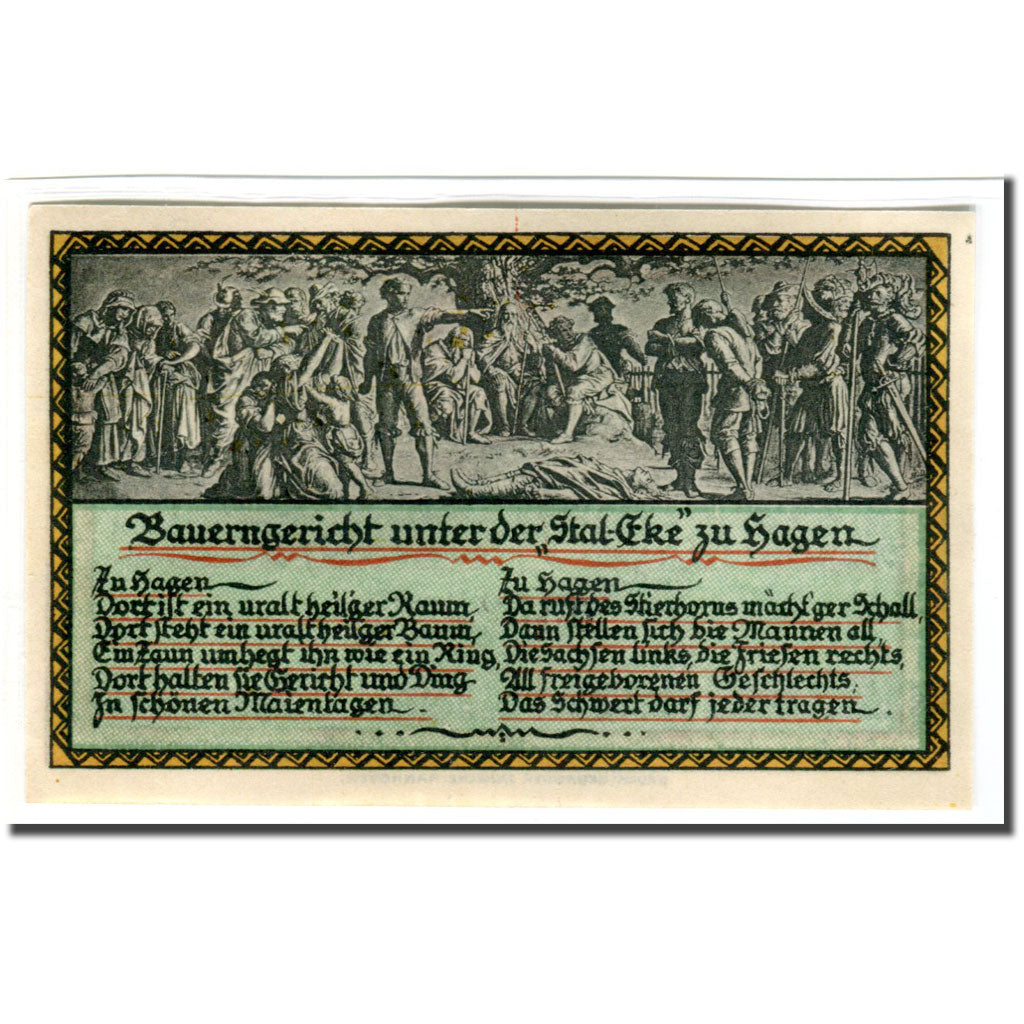 Banconote, Germania, Hagen, 50 Pfennig, personnage, 1921, 1921-08-01, SPL