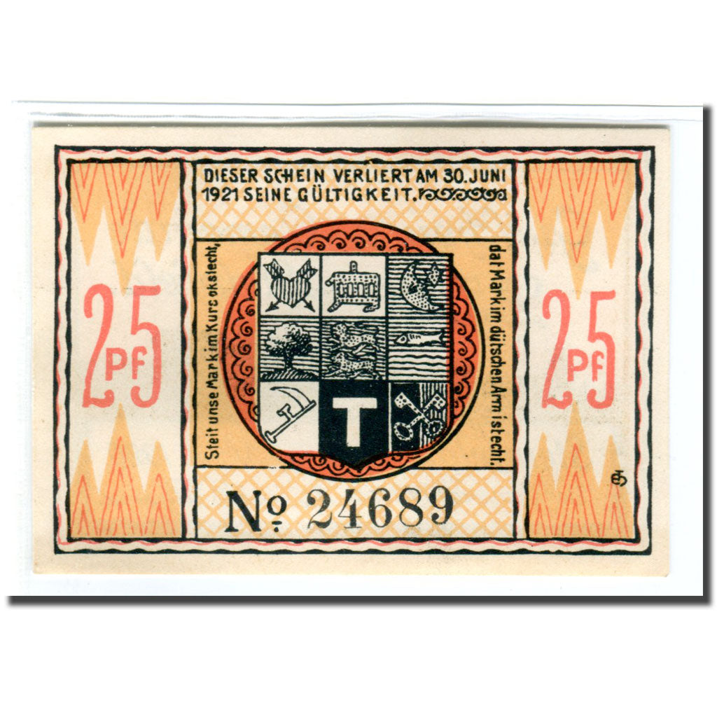 Banconote, Germania, Steinfeld Gemeinde, 25 Pfennig, Blason, 1920, 1920-07-31