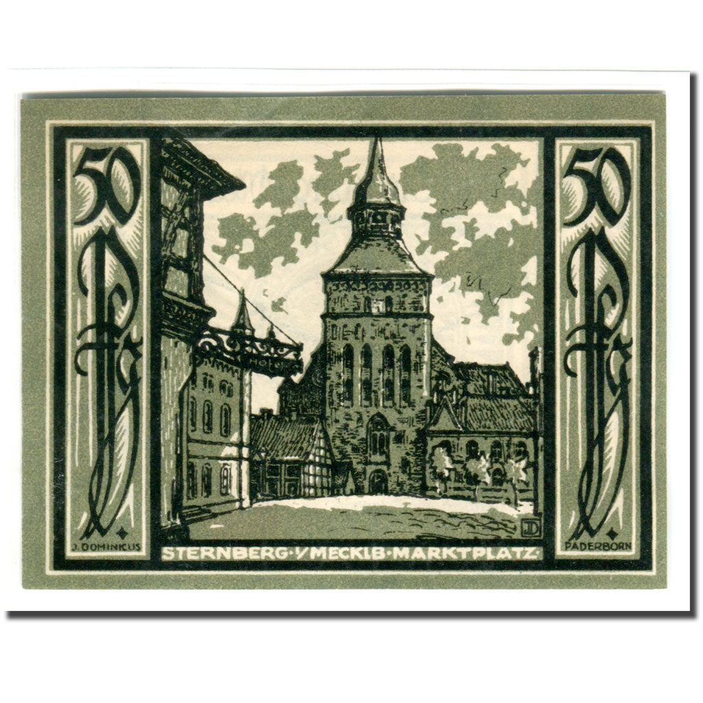 Geldschein, Deutschland, Sternberg Stadt, 50 Pfennig, Batiment, 1922