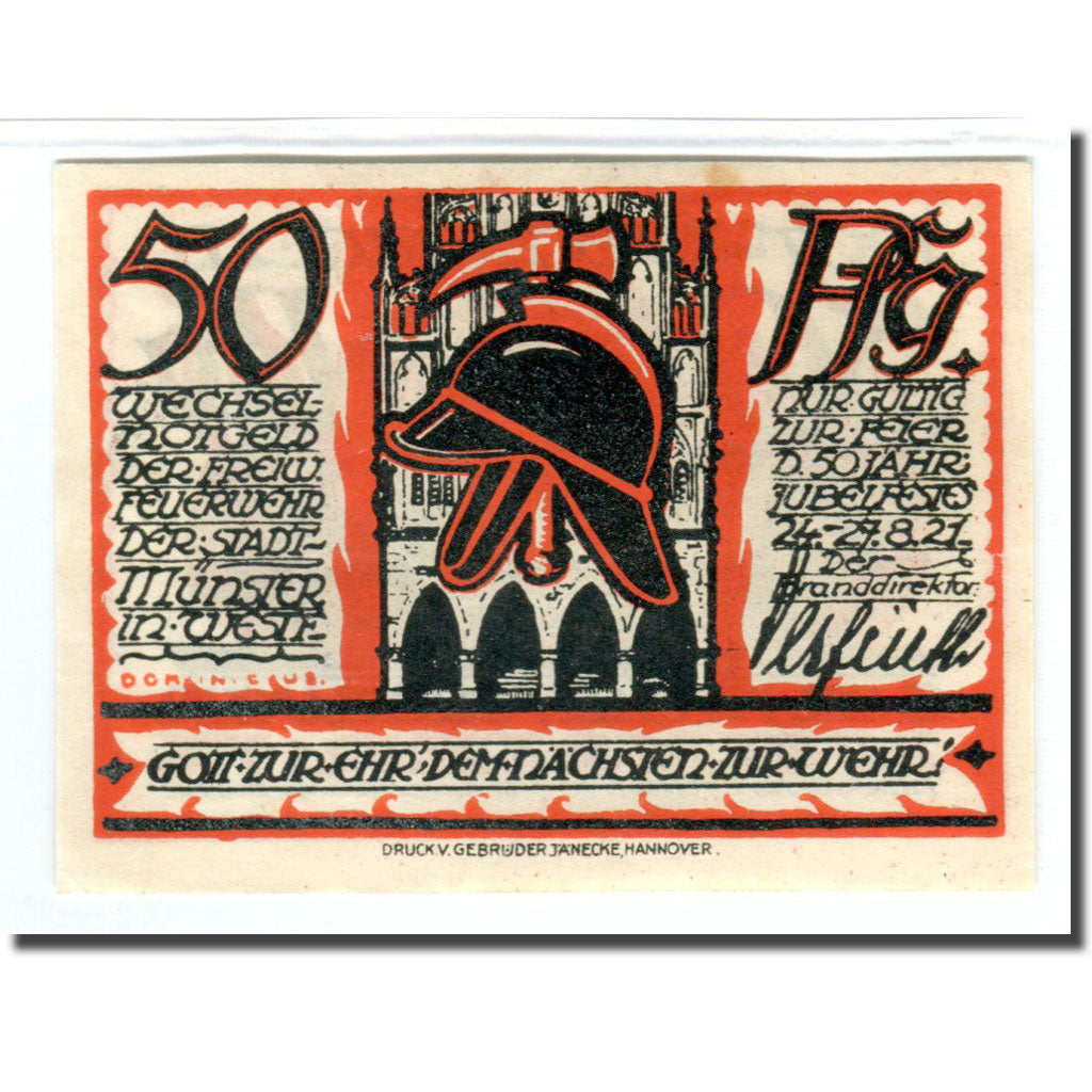 Banknote, Germany, Munster, 50 Pfennig, Véhicule, 1921, 1921-08-27, UNC(63)
