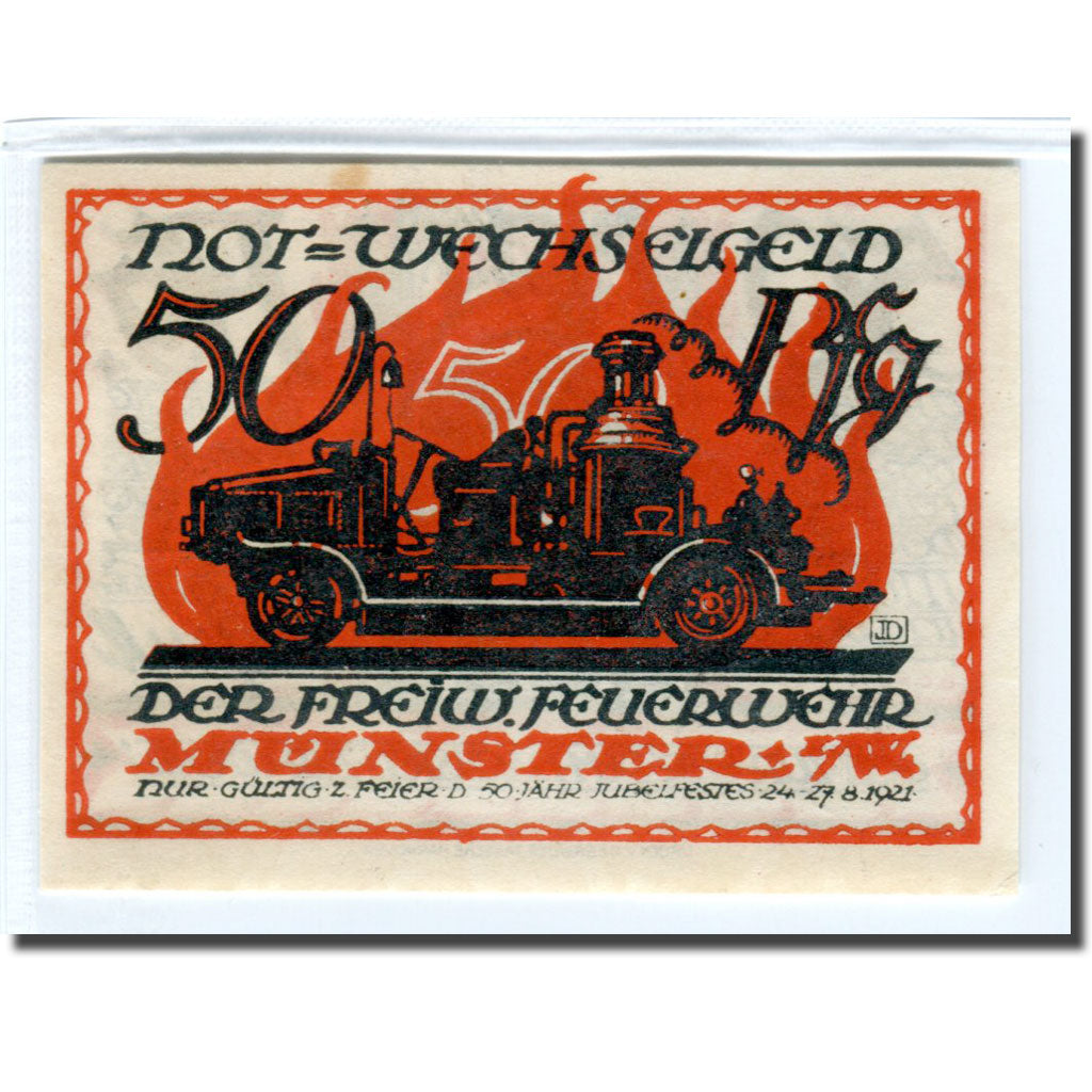 Banknote, Germany, Munster, 50 Pfennig, Véhicule, 1921, 1921-08-27, UNC(63)