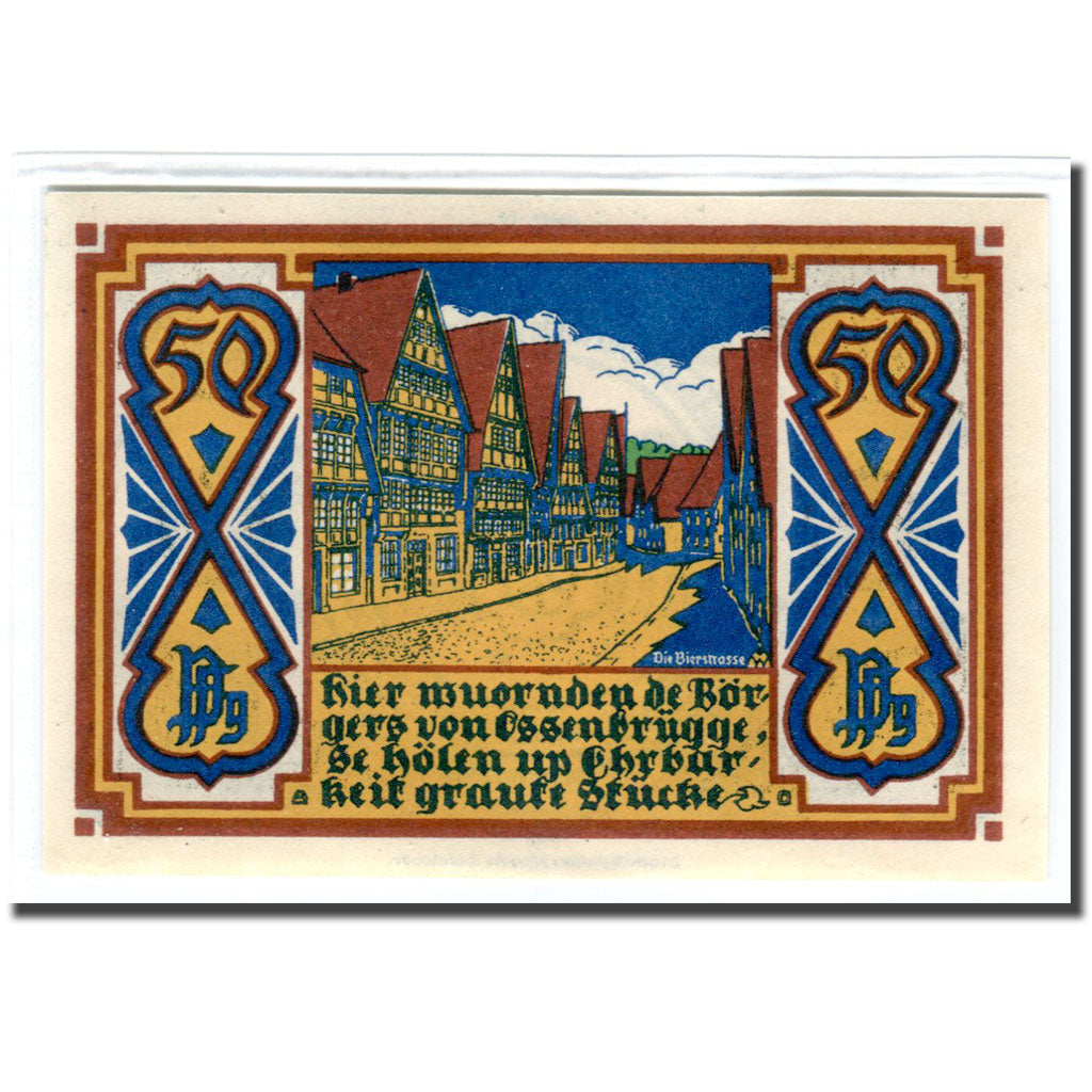 Banknot, Niemcy, Osnabruck, 50 Pfennig, rue, 1921, Undated, UNC(63), Mehl:1032.1