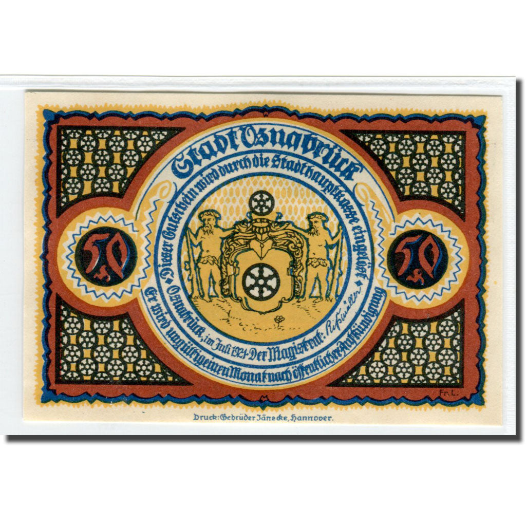 Banknote, Germany, Osnabruck, 50 Pfennig, Batiment 4, 1921, UNC(63), Mehl:1032.1