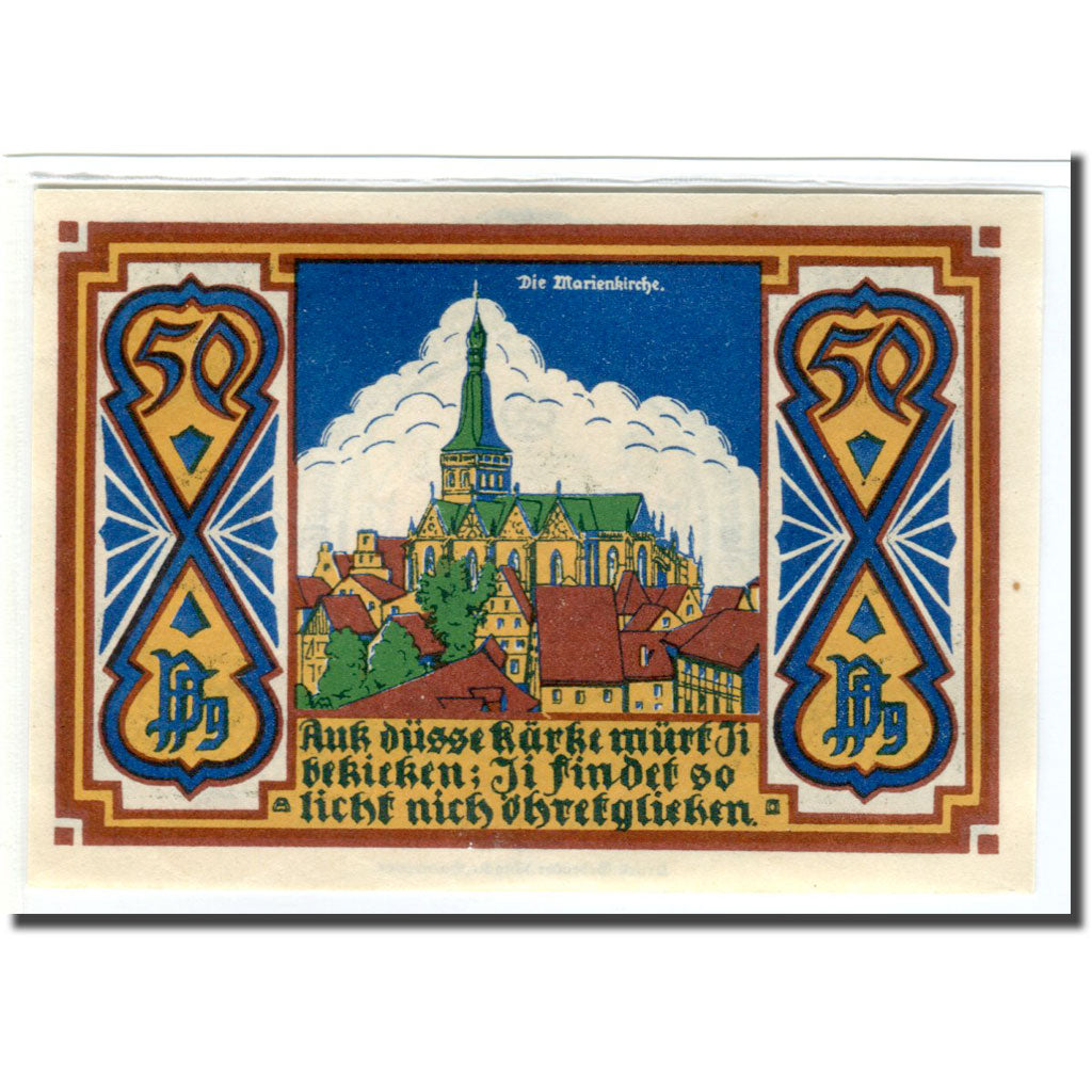 Biljet, Duitsland, Osnabruck, 50 Pfennig, Eglise, 1921, SPL, Mehl:1032.1
