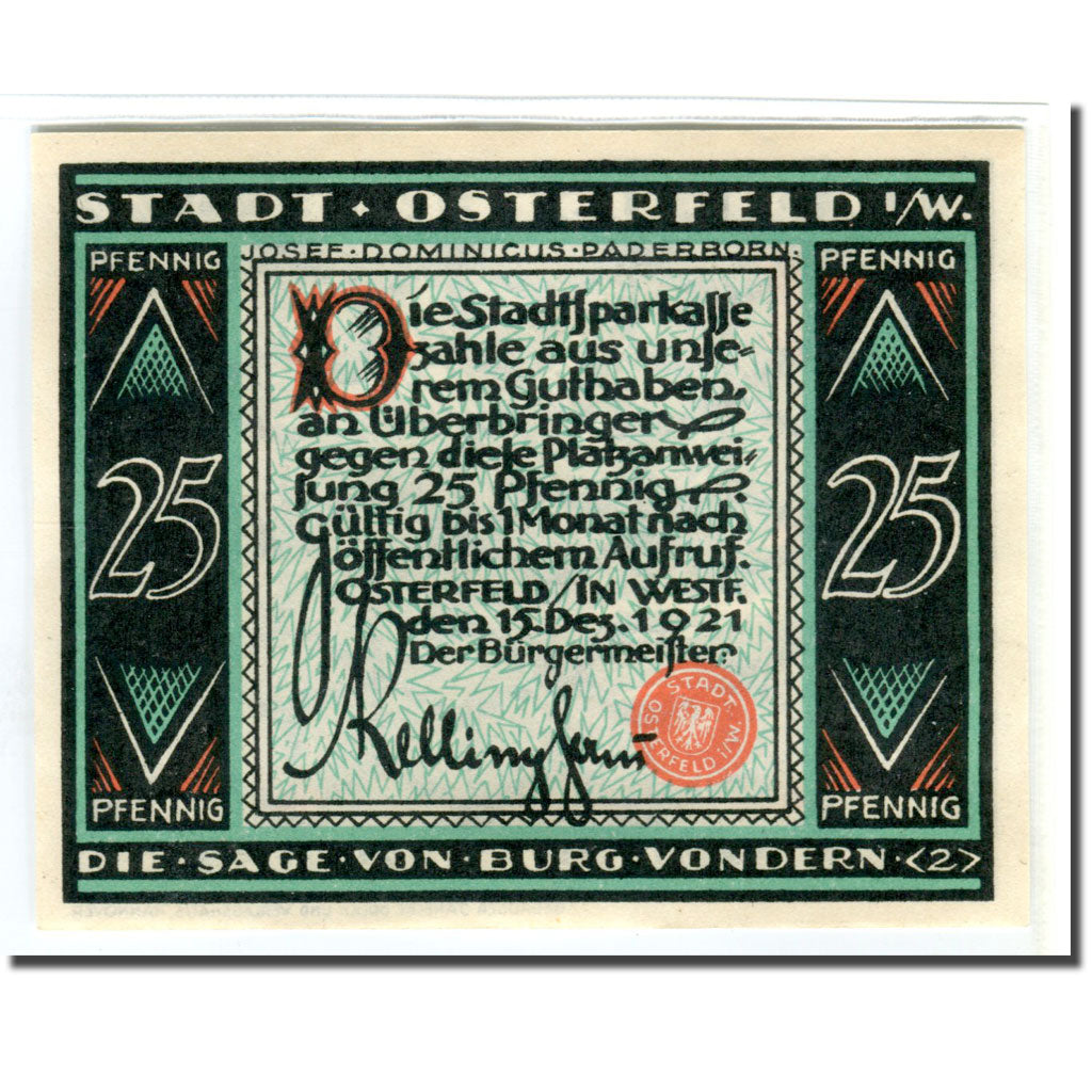 Geldschein, Deutschland, Osterfeld, 25 Pfennig, personnage 1, 1921, 1921-12-15