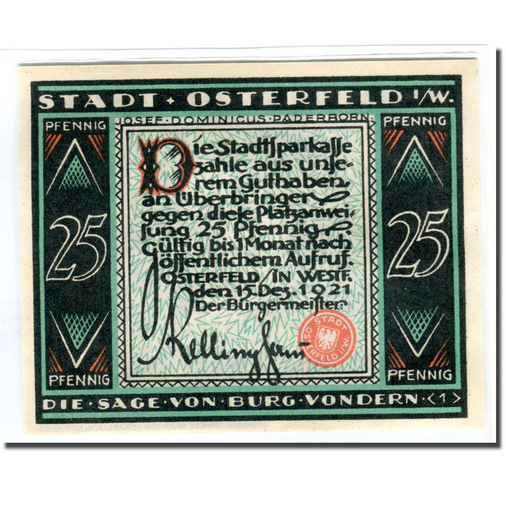Geldschein, Deutschland, Osterfeld, 25 Pfennig, personnage 2, 1921, 1921-12-15