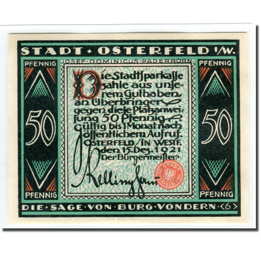 Banknote, Germany, Osterfeld, 50 Pfennig, personnage 5, 1921, 1921-12-15