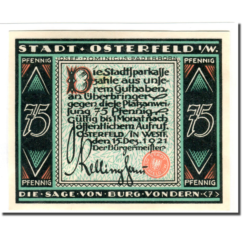 Banknote, Germany, Osterfeld, 75 Pfennig, personnage 6, 1921, 1921-12-15
